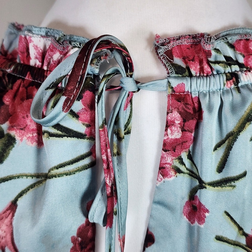 Floral Halter Top Womens Medium Satin Bubble Hem Blouse Romantic Prairie Cottage - Picture 6 of 15